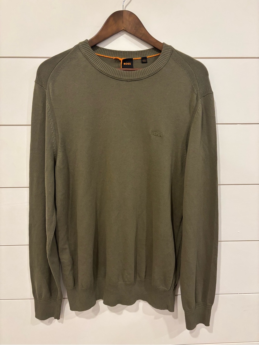 Boss Men's Asac_C Cotton Blend Logo Sweater in Olive Green NWT Size Large
